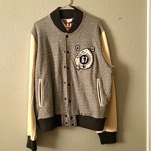 Mens XL Denim and Supply jacket. Black Trim off white sleeves, dark heather body